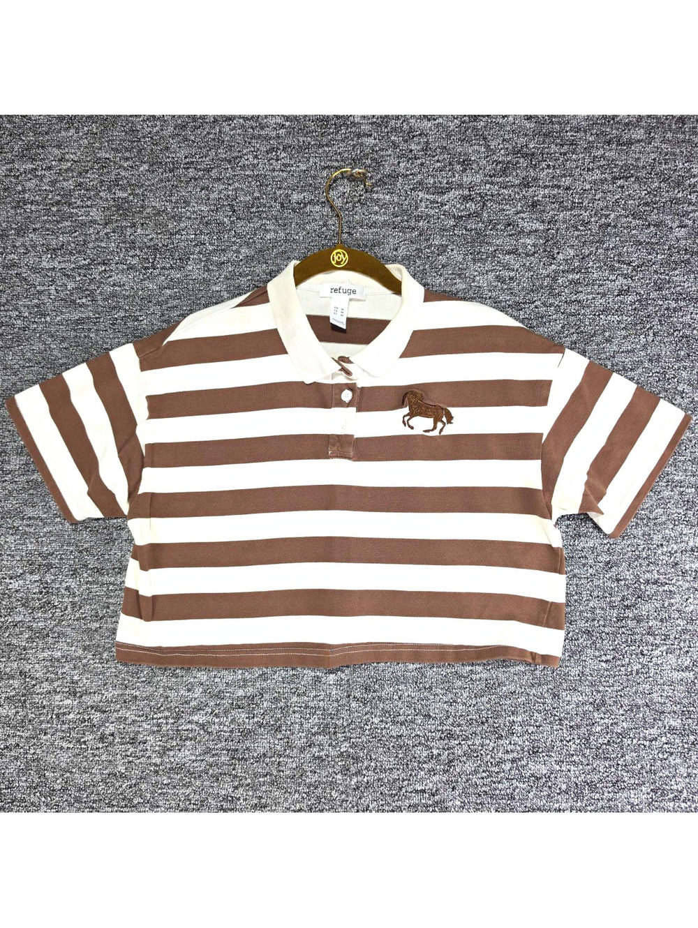 Refuge Brown/White Striped Cotton Knit Embroidered Horse Logo Polo SS Men’s M
